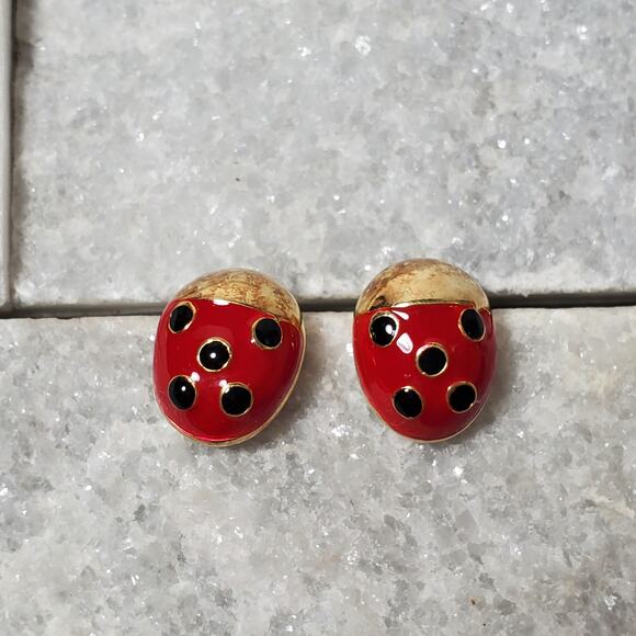 Unbranded Jewelry - Vintage Gold Over Sterling Silver Enamel Ladybug Stud Earrings Italy